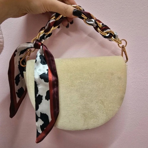 Beige suede bag new with chain and scarf