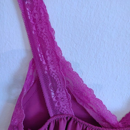 Women's top blouse with lace straps, magenta
