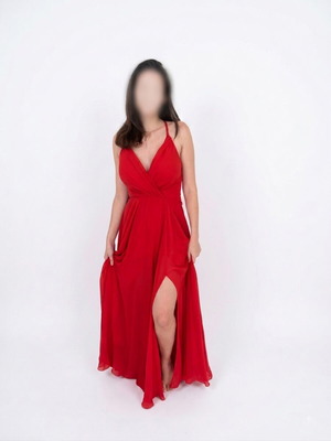 Fibes women's formal dress, red muslin, size XS