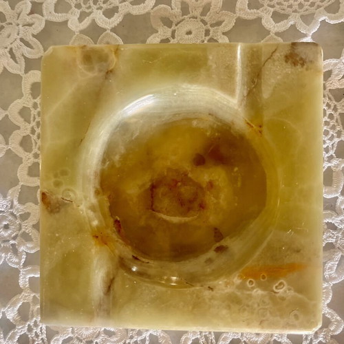 Onyx Marble Ashtray vintage used, mid century modern natural stone