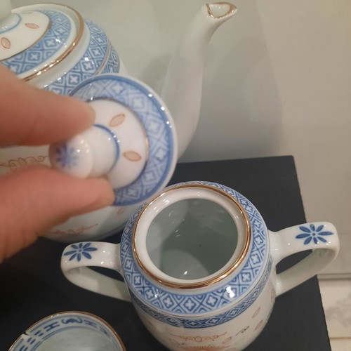 Vintage porcelain tea set China rice grain technique, like new