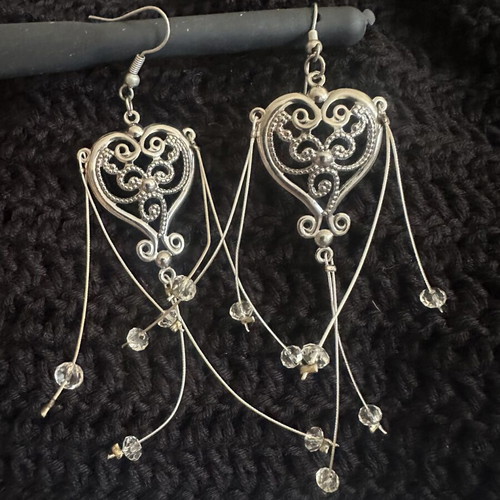 Handmade Boho Jewelry Set with Filigree Heart Necklace and Earrings