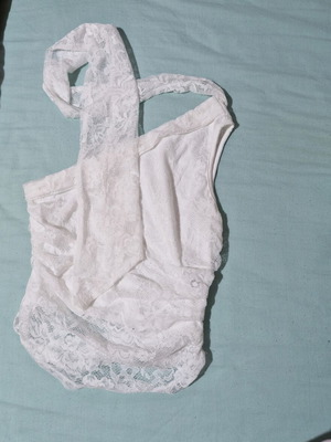 Shein λευκό τοπ με έναν ώμο και δαντέλα καινούργιο, μέγεθος M