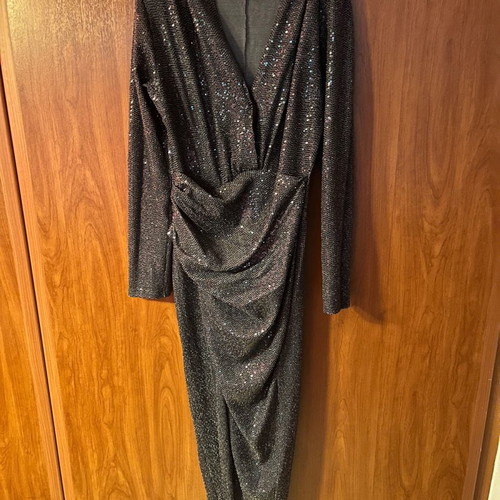 Zoya draped dress with deep neckline used, gray