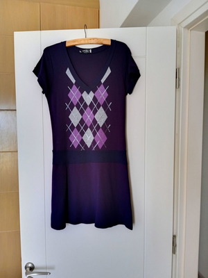Derpouli knitted short-sleeve dress used, size Medium, purple pink