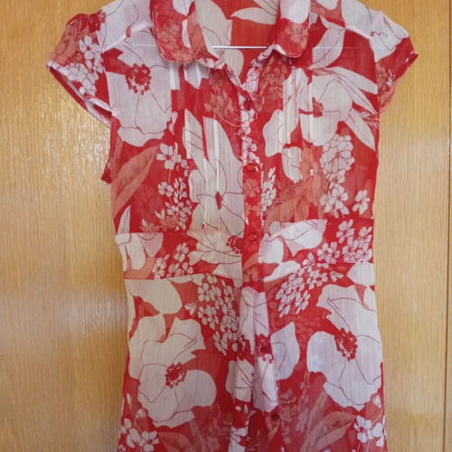 Bershka summer shirt used white red with transparency