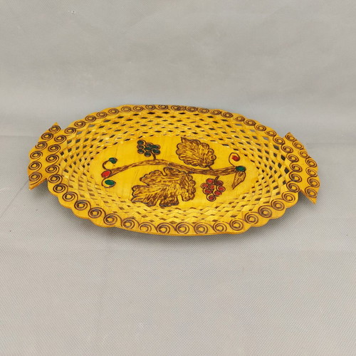 Old beautiful wooden plate basket fruit bowl used