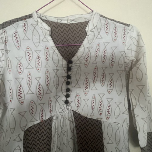 Beach dress with fish embroidery used, size S, cotton