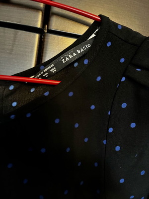 Zara short-sleeve blouse polka dot black and blue like new