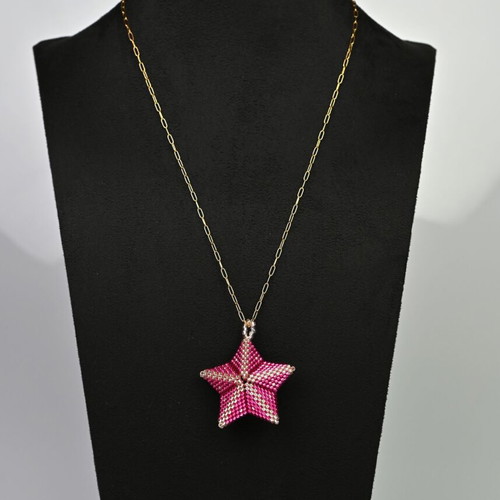 Star necklace in cyclamen and gold custom made