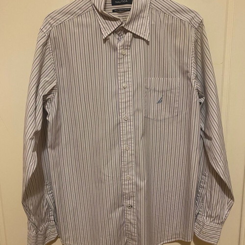 Nautica Men's Shirt Medium like new, striped white and blue