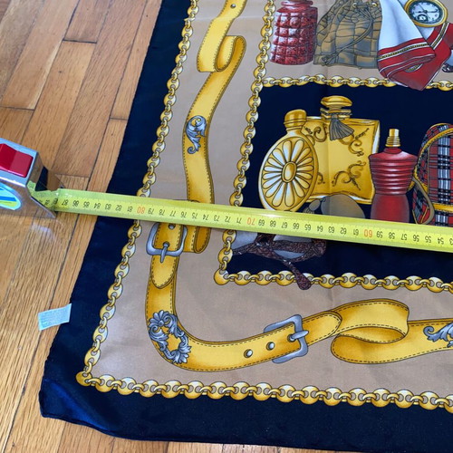 Vintage Scarf with Chain and Belt Print 85x85 cm like new