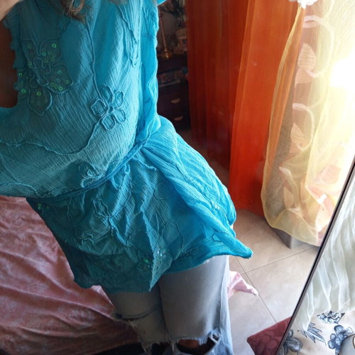 Sequin blouse new, turquoise, size L