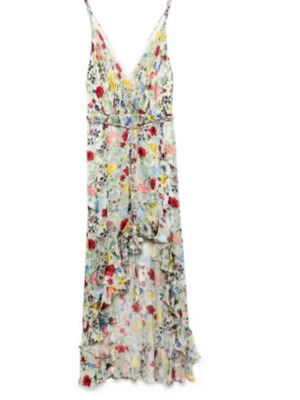 Alice and Olivia Asymmetric Silk Floral Midi Dress Like New