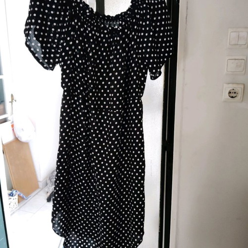 Asymmetric polka dot summer dress small - medium new, black and white