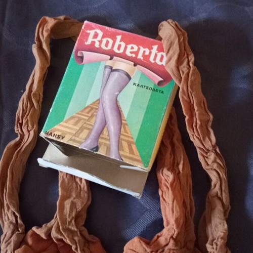 Vintage Roberta stockings with garters 70s-80s new, beige
