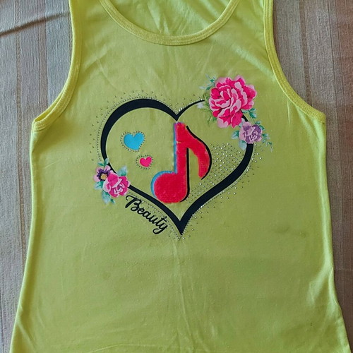 Summer blouse used with rhinestones, size 152-164, yellow