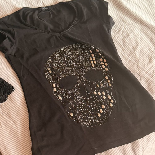 Philipp Plein Black T-Shirt Size S with Skull Strass Like New