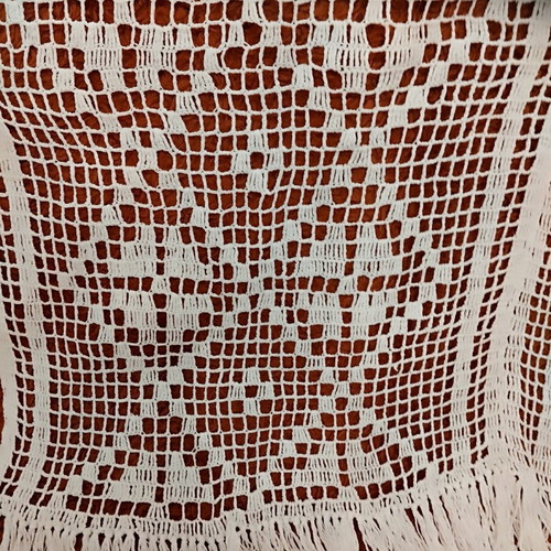 Handmade knitted cotton curtain white with fringes 70x85 cm