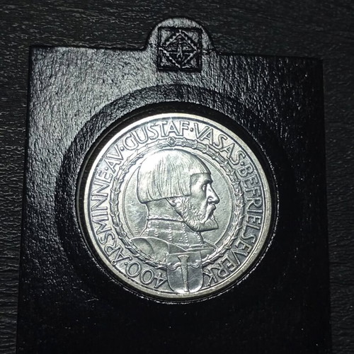 2 Kronor 1921 Silver Coin Sweden Gustaf Vasa 400th Anniversary