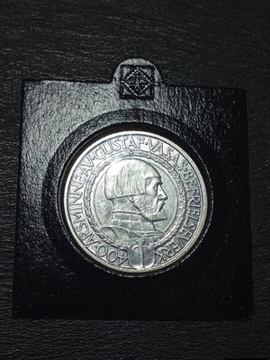 2 Kronor 1921 Silver Coin Sweden Gustaf Vasa 400th Anniversary