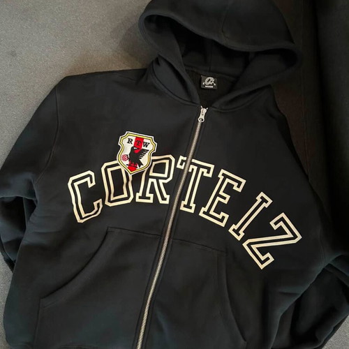 Corteiz zipper hoodie, black, size M