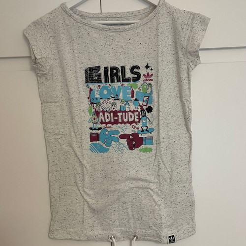 Adidas t-shirt used, grey, small with colorful print
