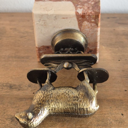 Art Deco brass sheep bookends, original pair on marble bases