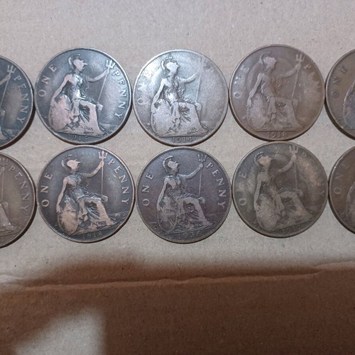 English One Penny George V coins used, various dates 1910s–1930s