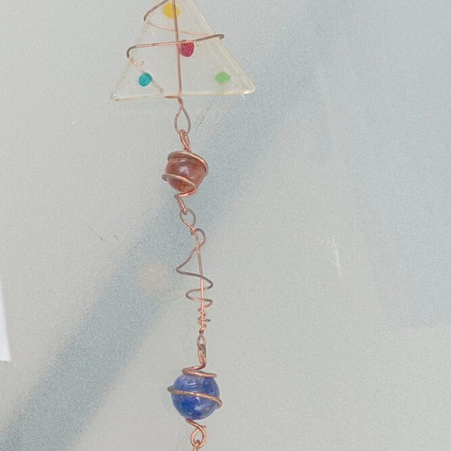 Handmade hot air balloon pendant with copper and glass used
