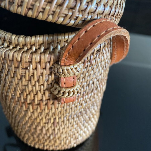 Mango rattan crossbody bag like new, beige with leather strap