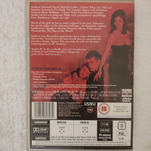 Cruel Intentions 1999 DVD used, romantic thriller with subtitles