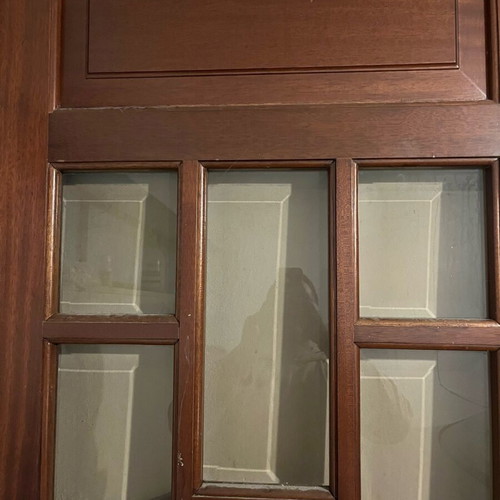 Sliding door mahogany with glass and brass handle like new