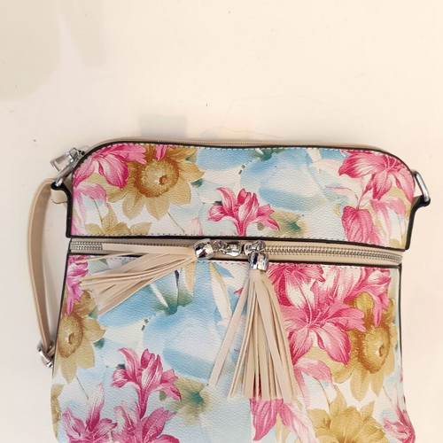 Crossbag multicolor floral summer with tassels, small size 22x25