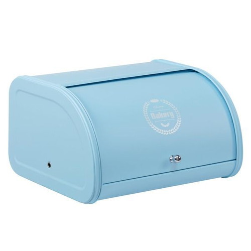 HollyHOME metal bread box with roll-top lid, light blue