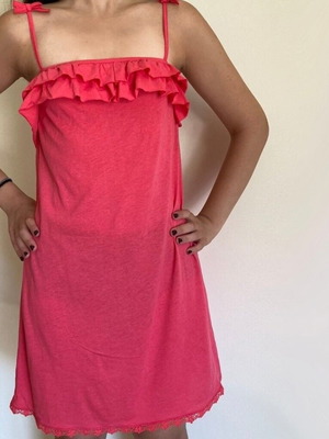 Benetton ροζ μίνι φόρεμα με ruffles σαν καινούργιο