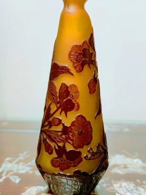 Authentic rare Galle vase like new, antique with lily decoration