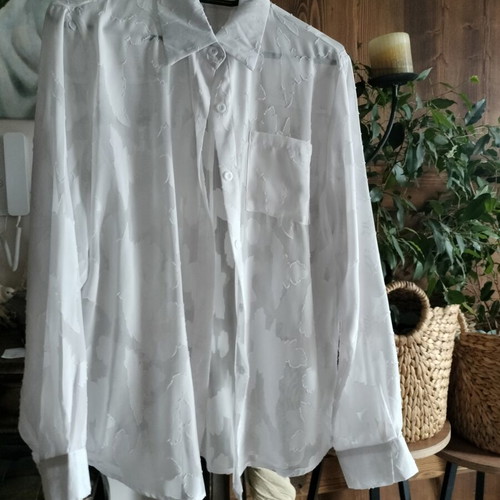 White transparent women's shirt with embossed details, new, size L