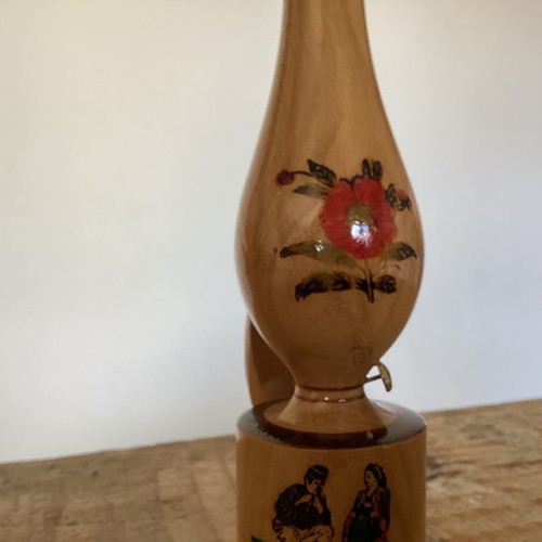 Vintage decorative wooden lamp souvenir from Metsovo