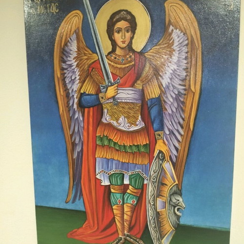 Archangel Michael icon used, handmade egg tempera on wood