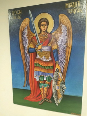 Archangel Michael icon used, handmade egg tempera on wood