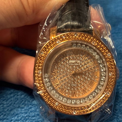 Oxette Lady Strass women's watch new with black leather strap