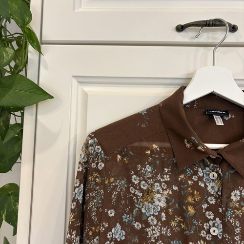 Kensol shirt with floral motifs like new, brown, size M