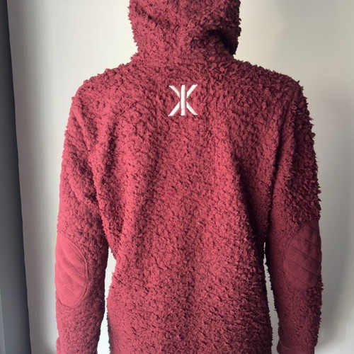 Onepiece unisex jumpsuit used burgundy fleece with hood size S