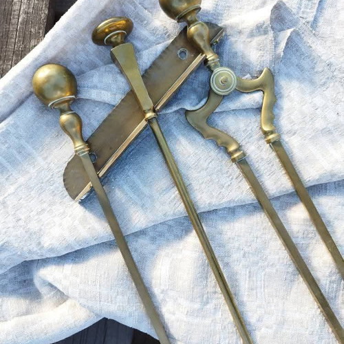 Antique Victorian Style Solid Brass Fireplace Set used