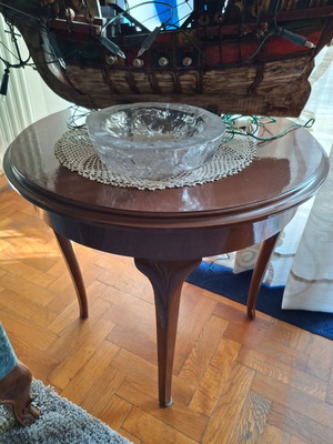 Vintage Round Side Table used, dark walnut, neoclassical style 1930s–1950s