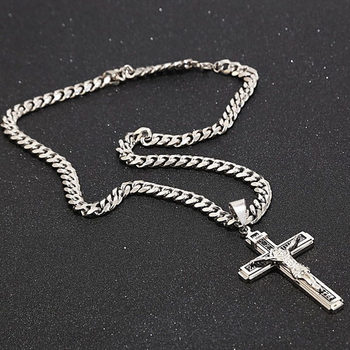 Cross Necklace Jesus Christ Crucifix Silver