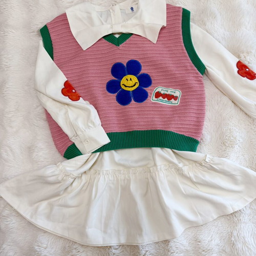 Girls Dress and Sweater Set size 128cm like new, white and pink