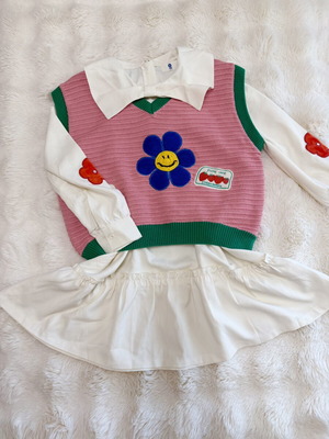 Girls Dress and Sweater Set size 128cm like new, white and pink