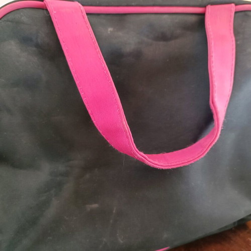 Avon cosmetic bag used, black and pink, collector's edition